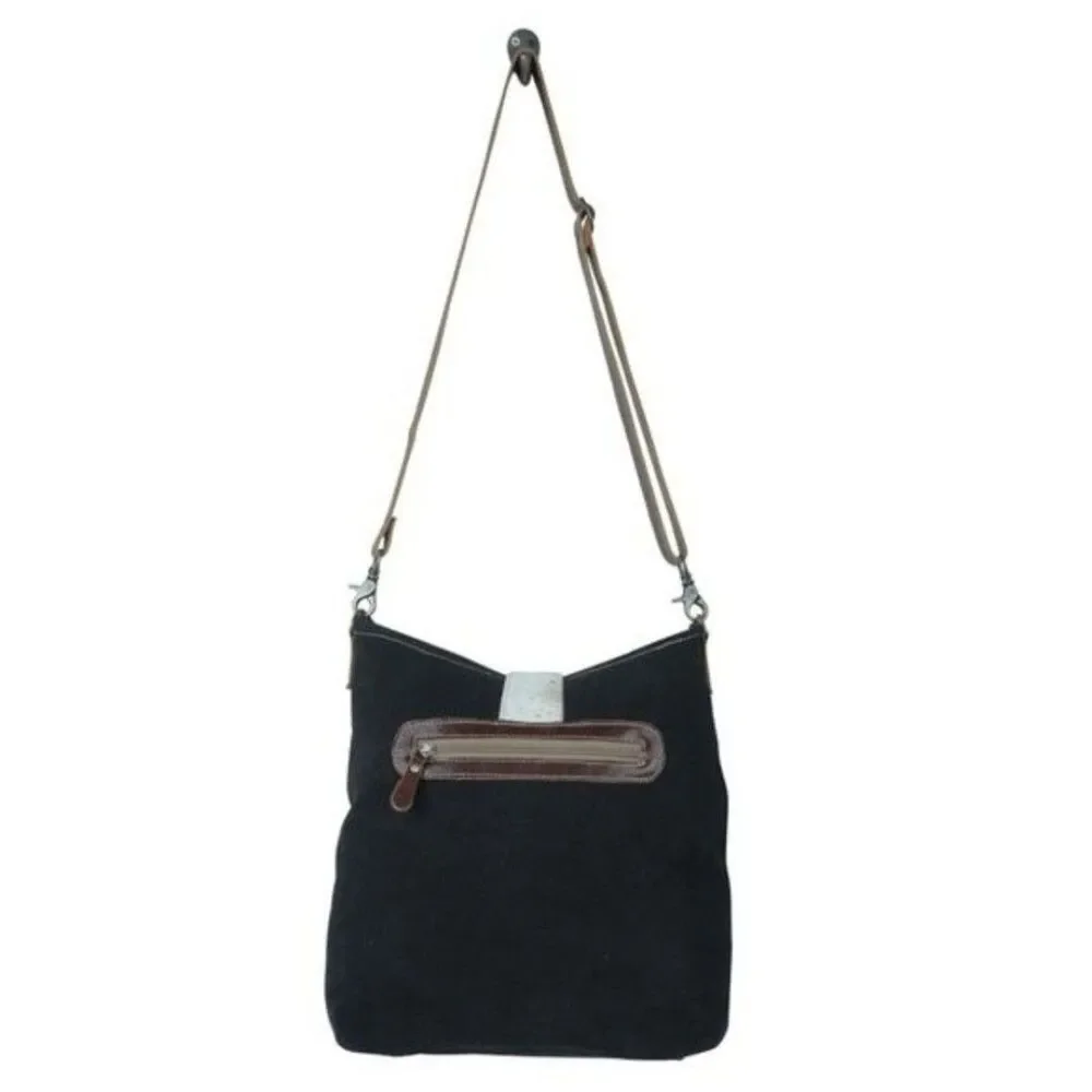 Myra Bag Handmade Brave Shoulder Bag Upcycled Canvas & Cowhide Leather